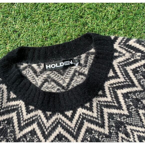 HOLDEN ANTHROPOLOGIE black fair isle WOOL BLEND SWEATER sz S - Picture 4 of 7